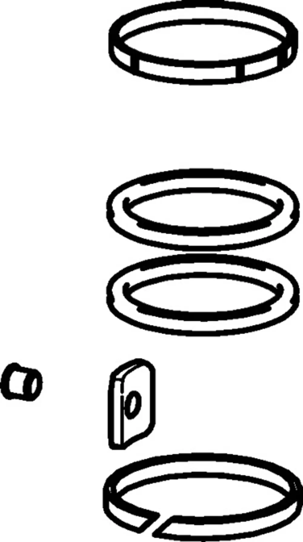 Explosionszeichnung eines Dichtungskits, bestehend aus mehreren Ringen und einem kleinen Element, hergestellt von HANSA.