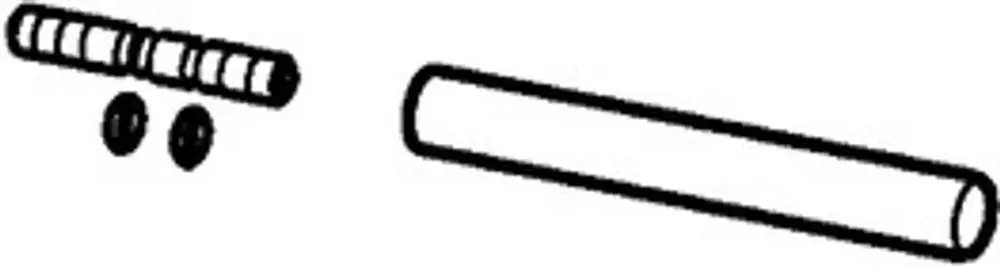 Zwei schwarze runde Elemente und ein längliches, geripptes Element, möglicherweise Teile einer HANSA-Baureihe, in schematischer Darstellung.