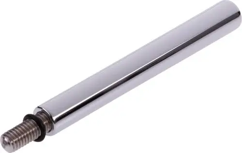 Chromfarbener Hebel mit gerader Form und Gewindeanschluss, hergestellt von HANSA, ideal für Sanitärinstallationen. Gummidichtung an der Basis sichtbar.