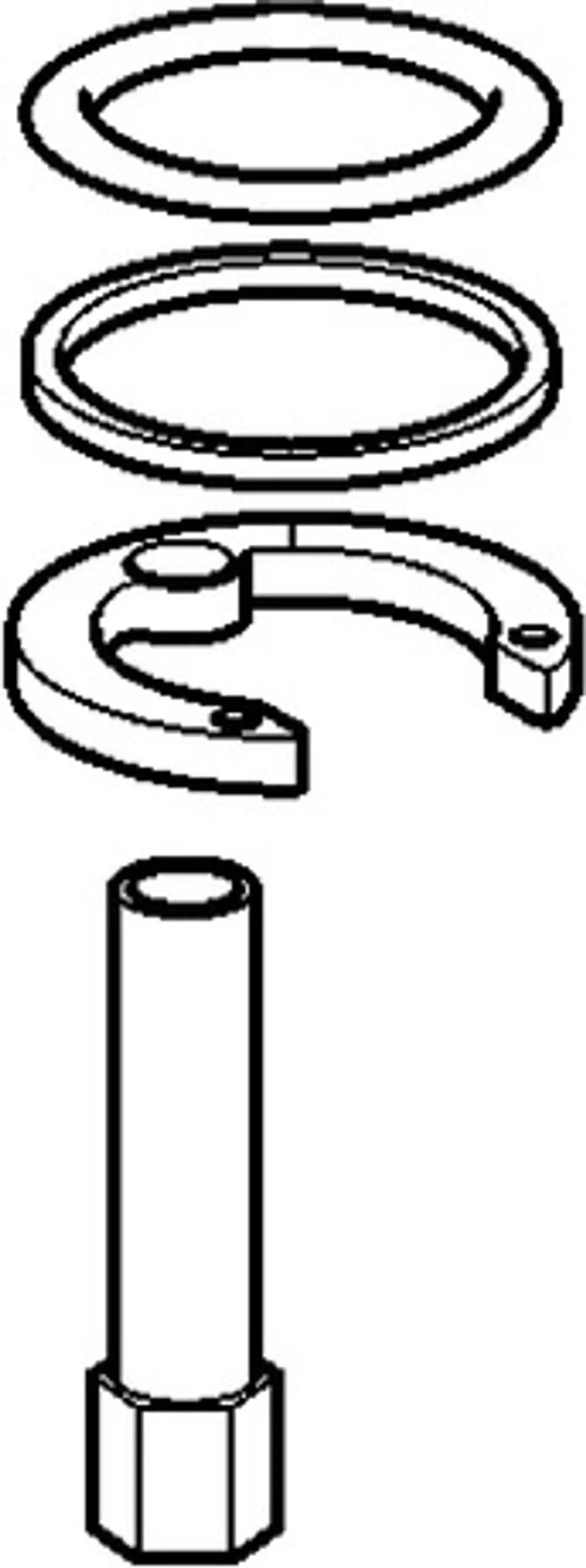 Illustration eines montierten HANSACOBRA-Befestigungssatzes bestehend aus runden und gebogenen Komponenten sowie einem zylindrischen Teil.