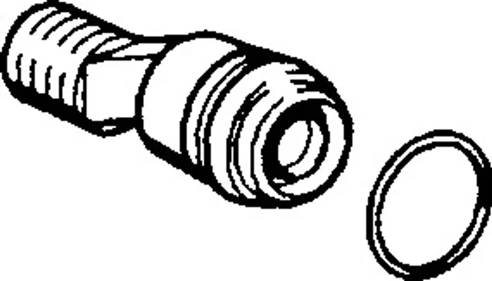 Verbinder von HANSA mit einem rechteckigen Ansatz und einem gewindeten Ende, neben einem O-Ring dargestellt.