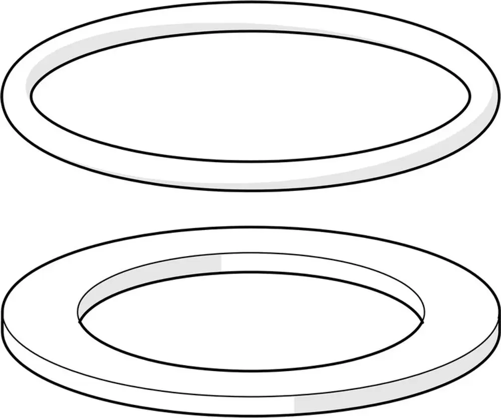 Zwei Dichtungen von HANSA, eine ovale Form und eine flache Form, beide zeigen klare, einfache Linien ohne zusätzliche Details.