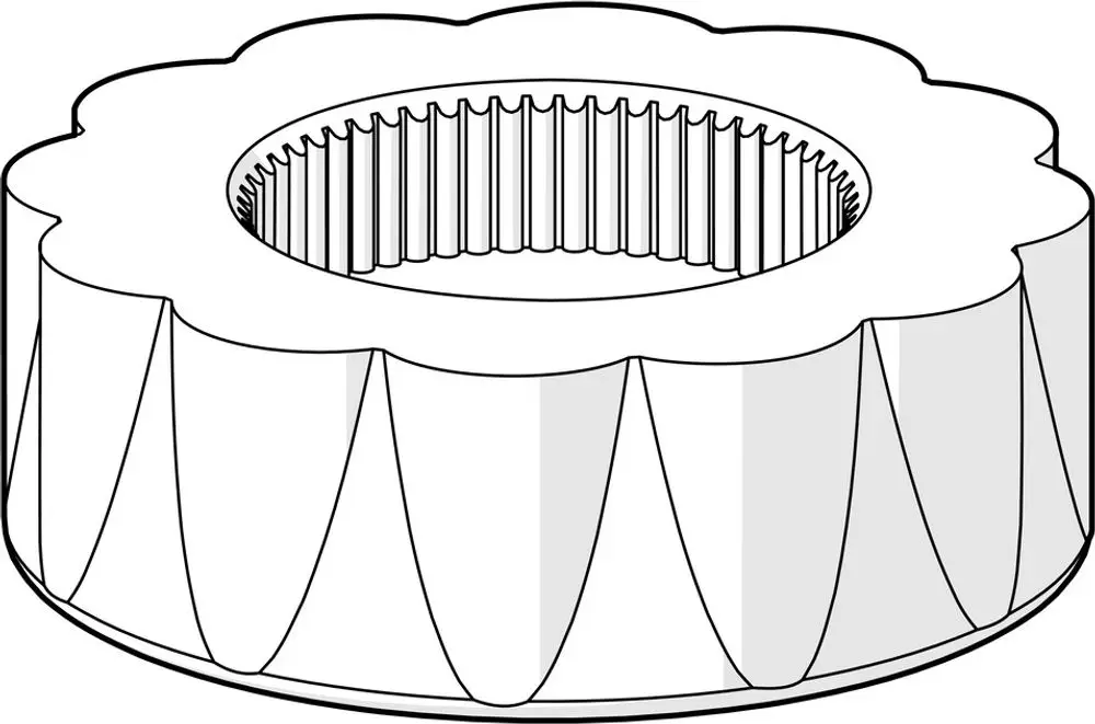 Luftsprudler-Schlüssel mit runder, gezahnter Innenfläche und blütenförmigem äußeren Design, verwendbar für HANSA Produkte, zur Bedienung von Luftsprudler-Systemen.