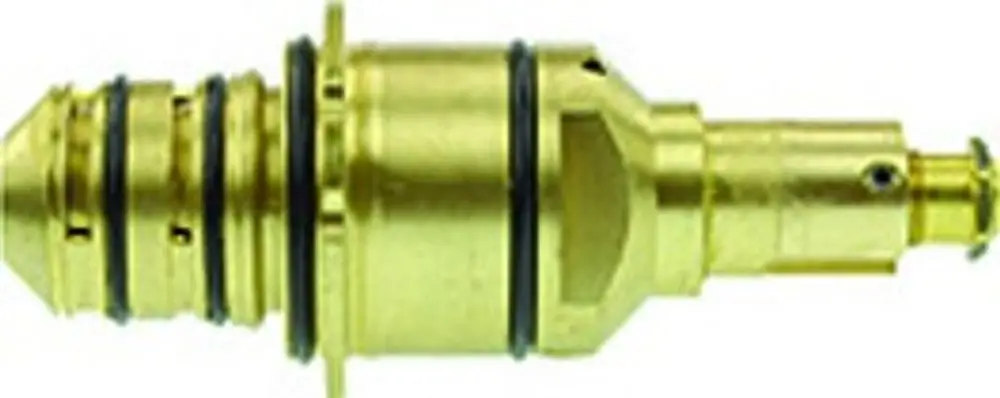 Thermostatkartusche in goldener Farbe mit mehreren Rillen und Dichtungen, hergestellt von HANSA. Sie zeigt einen zylindrischen Aufbau und eine vordere Öffnung.