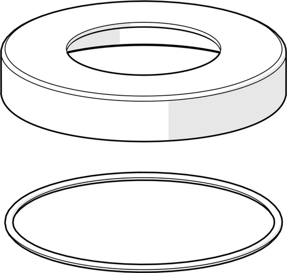 Deckplatte von HANSA in runder Form mit zentralem Loch, dargestellt von oben und unten. Die Oberseite zeigt eine glatte Oberfläche, die Unterseite ist flach.
