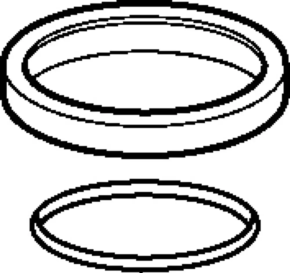Technisches Diagramm einer runden, flachen Rosette von HANSA, die aus zwei Teilen besteht, die in einer oberen und einer unteren Ansicht dargestellt sind.
