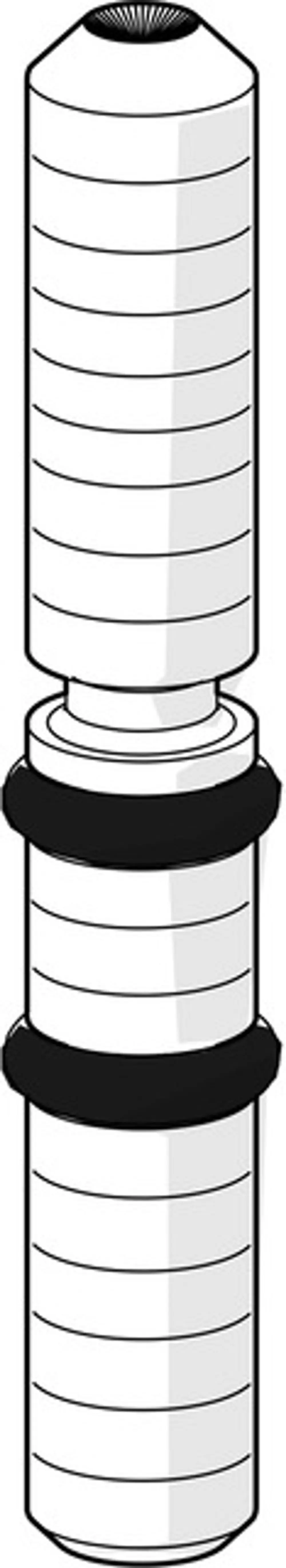 Langes, zylindrisches metallisches Bauteil mit gewelltem Design, verbunden mit zwei schwarzen Ringen. Produkt von HANSA, geeignet für unterschiedliche Anwendungen.