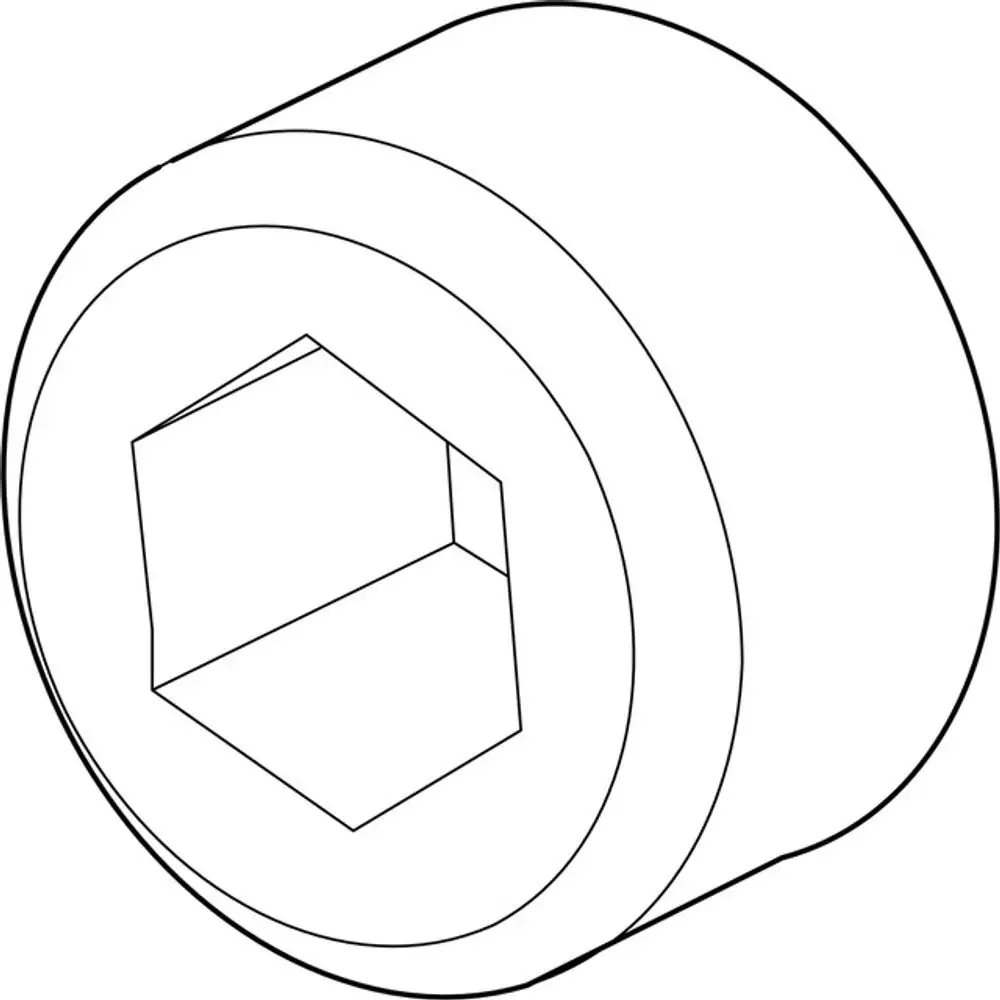 Zeichnung einer Schraube mit sechseckigem Innenprofil, hergestellt von HANSA. Die Schraube hat eine runde Form und ist aus einem grauen Material.