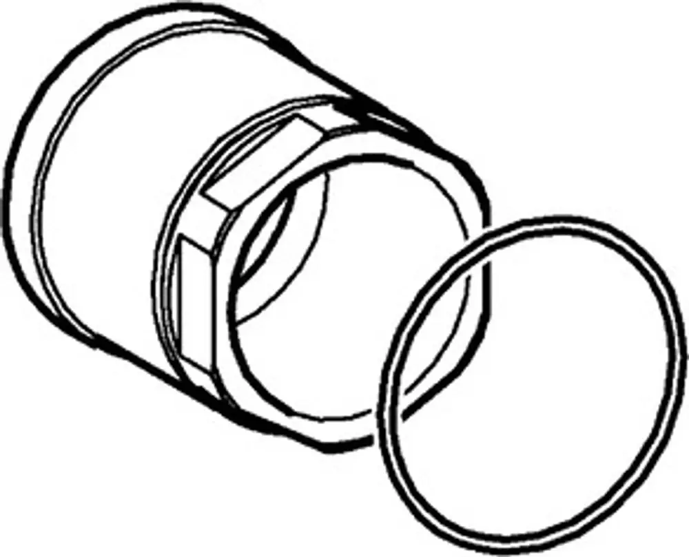 Hansa-Montageelement bestehend aus einem Zylinder mit Dichtungsring, typischerweise für Rohrverbindungen verwendet. Diagramm zeigt die Bauteile in einer technischen Zeichnung.