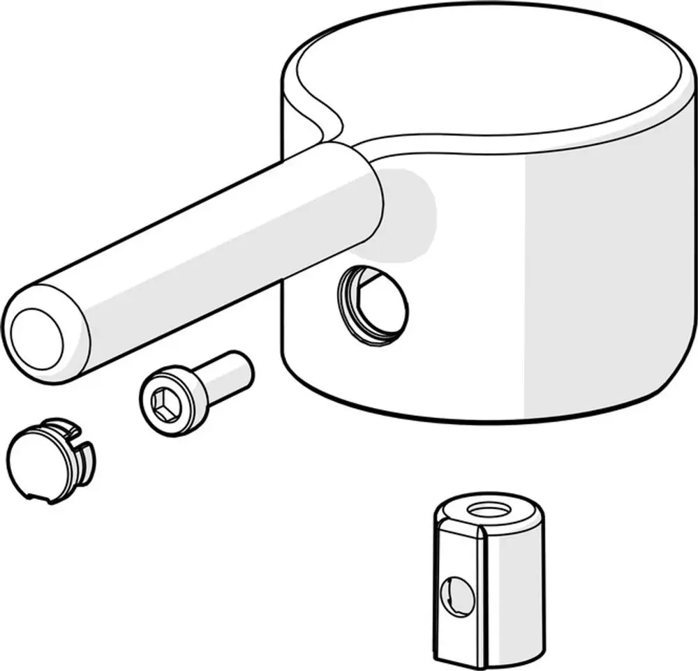 Chromfarbiger Hebel mit einem länglichen Griff und einer runden Basis. Enthält Schrauben und Adapter. Teil eines HANSA-Armaturen-Systems.