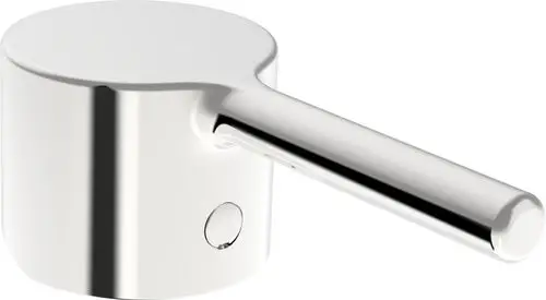 Chromfarbener Hebel von HANSA mit runder Basis und einem langen Griff, geeignet für Armaturen. Gezeigt wird die Vorderansicht mit einem kleinen Ausschnitt.