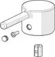 Chromfarbener Hebel mit einem Auslauf und weiteren Befestigungsteilen von HANSA. Der Hebel ist für geometrische Anwendung in Sanitäranlagen konzipiert.
