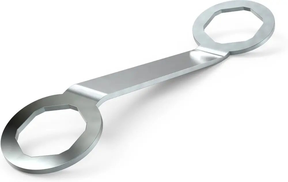 Schlüssel von HANSA mit zwei sechseckigen Öffnungen an beiden Enden, verbunden durch einen flachen Mittelteil. Ideal zum Arbeiten an speziellen Armaturen.