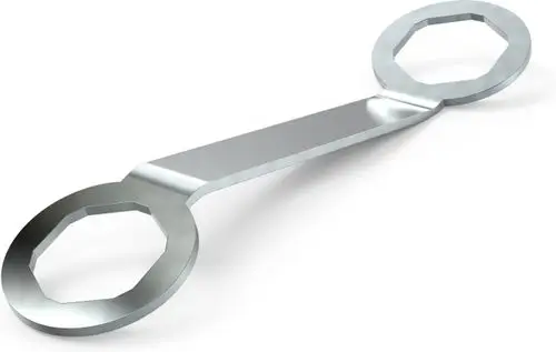 Schlüssel von HANSA mit zwei sechseckigen Öffnungen an beiden Enden, verbunden durch einen flachen Mittelteil. Ideal zum Arbeiten an speziellen Armaturen.