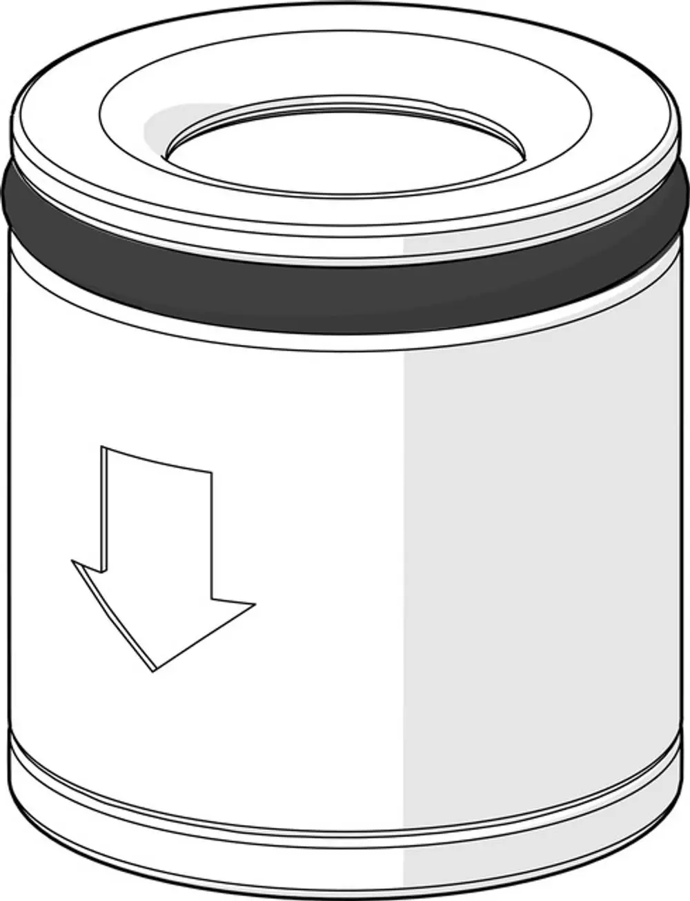 Weiße RV-Patrone mit schwarzem Dichtungsring und Öffnung. Pfeil zeigt Richtung für Verwendung an. Produkt von HANSA, geeignet für Sanitärinstallationen.