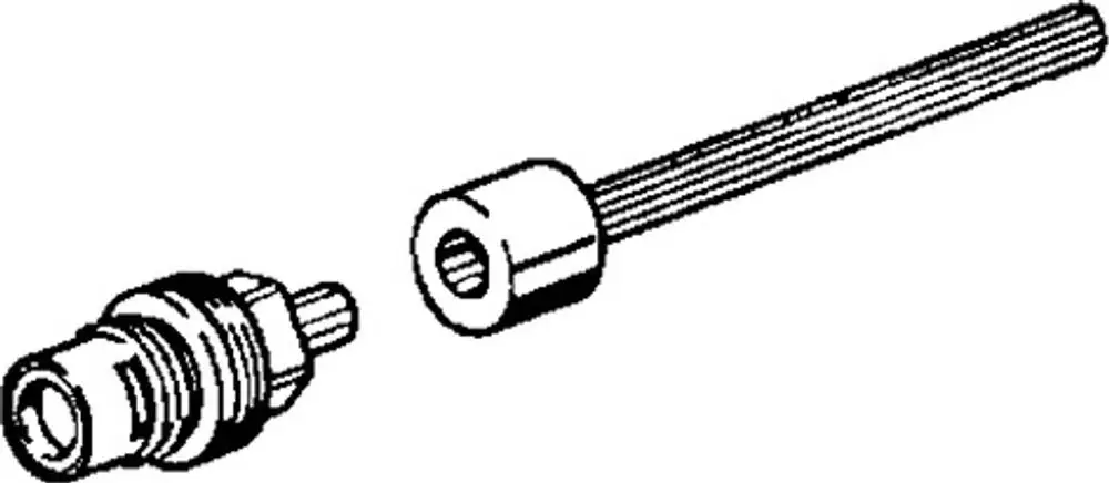 Zwei Komponenten eines HANSAsystems: Ein zylindrisches Oberteil mit Gewinde und ein länglicher, hohles Teil mit Öffnung. Beide Teile sind metallisch und schematisch dargestellt.