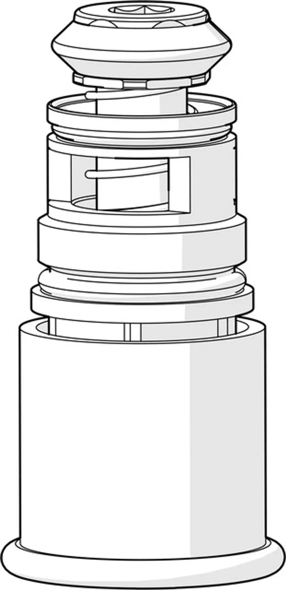 Automatischer Umsteller in Chrom-Optik von HANSA, präsentiert als technisches Diagramm. Die Funktionselemente sind schematisch dargestellt.