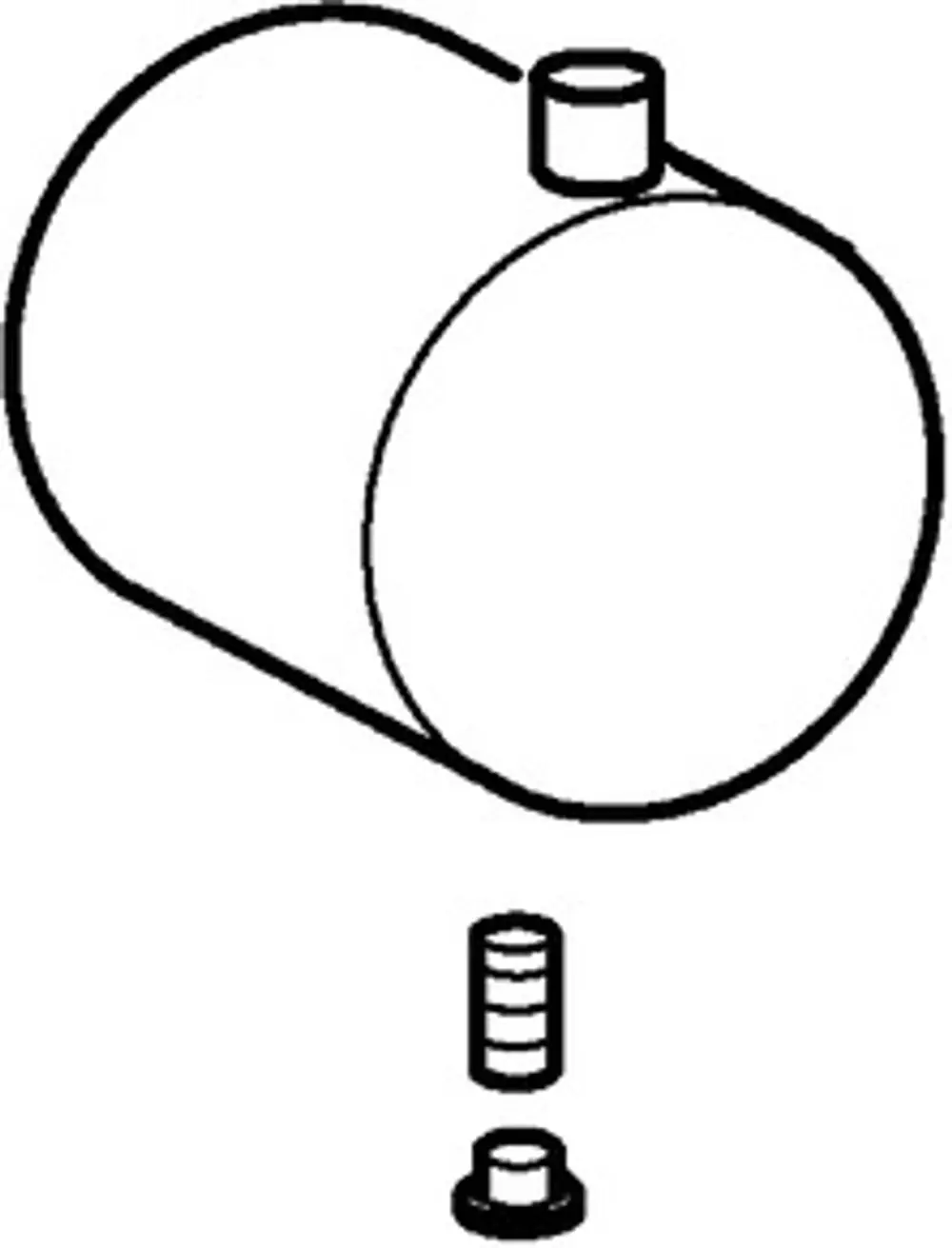 Schematische Darstellung eines Absperrgriffs, der in chromfarbener Ausführung von HANSA entworfen wurde. Der Griff ist mit einem zylindrischen Element und einer Unterlegscheibe dargestellt.