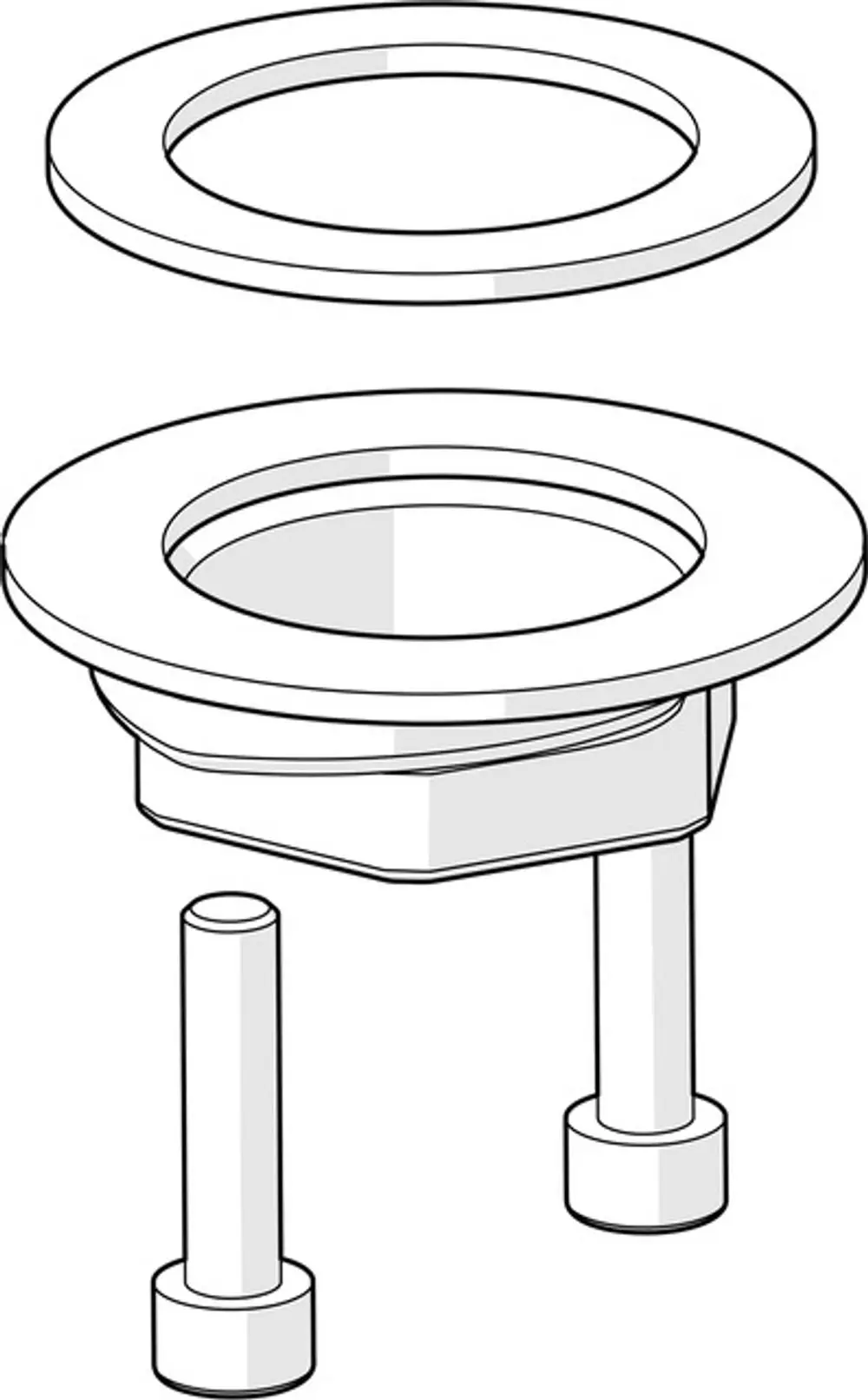 Montageset von HANSA bestehend aus einer Dichtung und zwei Rohren mit Fundamenten, geeignet für Sanitärinstallationen.