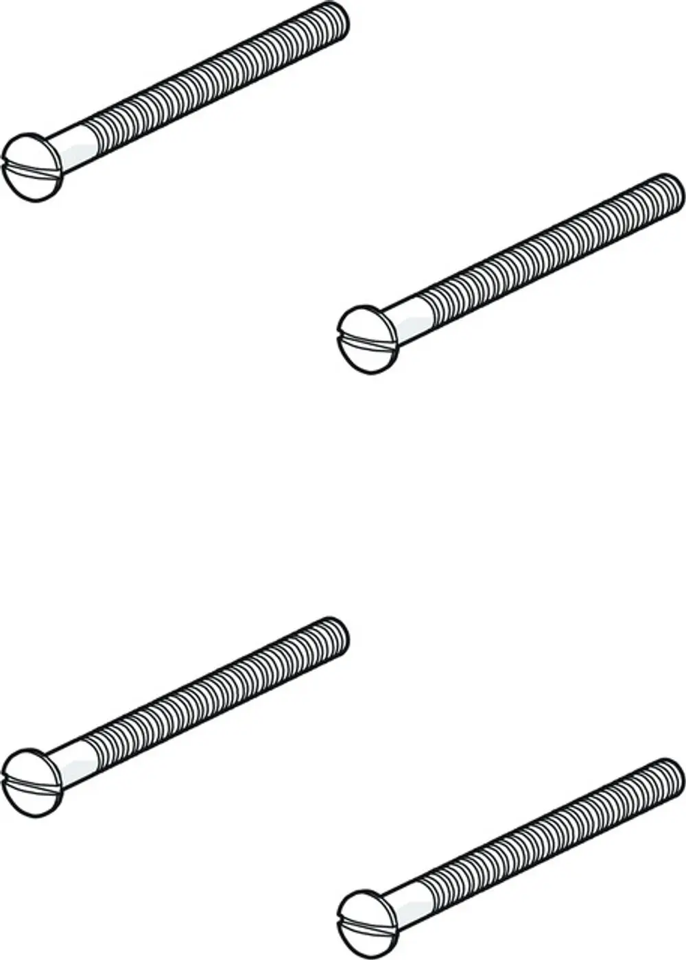 Vier Schrauben im illustrativen Design. Sie sind zylindrisch mit einem gewellten Schaft und einem flachen, runden Kopf, ähnlich einer HANSA-Schraube.
