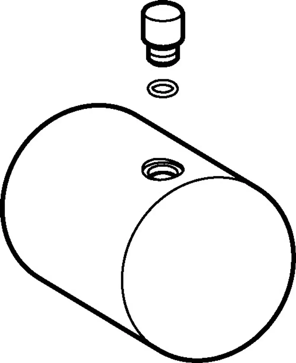 Schematische Darstellung eines zylindrischen Elements mit einer Gewindebohrung. Oben ist ein kleiner Deckel mit Dichtung zu sehen, typischerweise verwendet in HANSA Produkten.