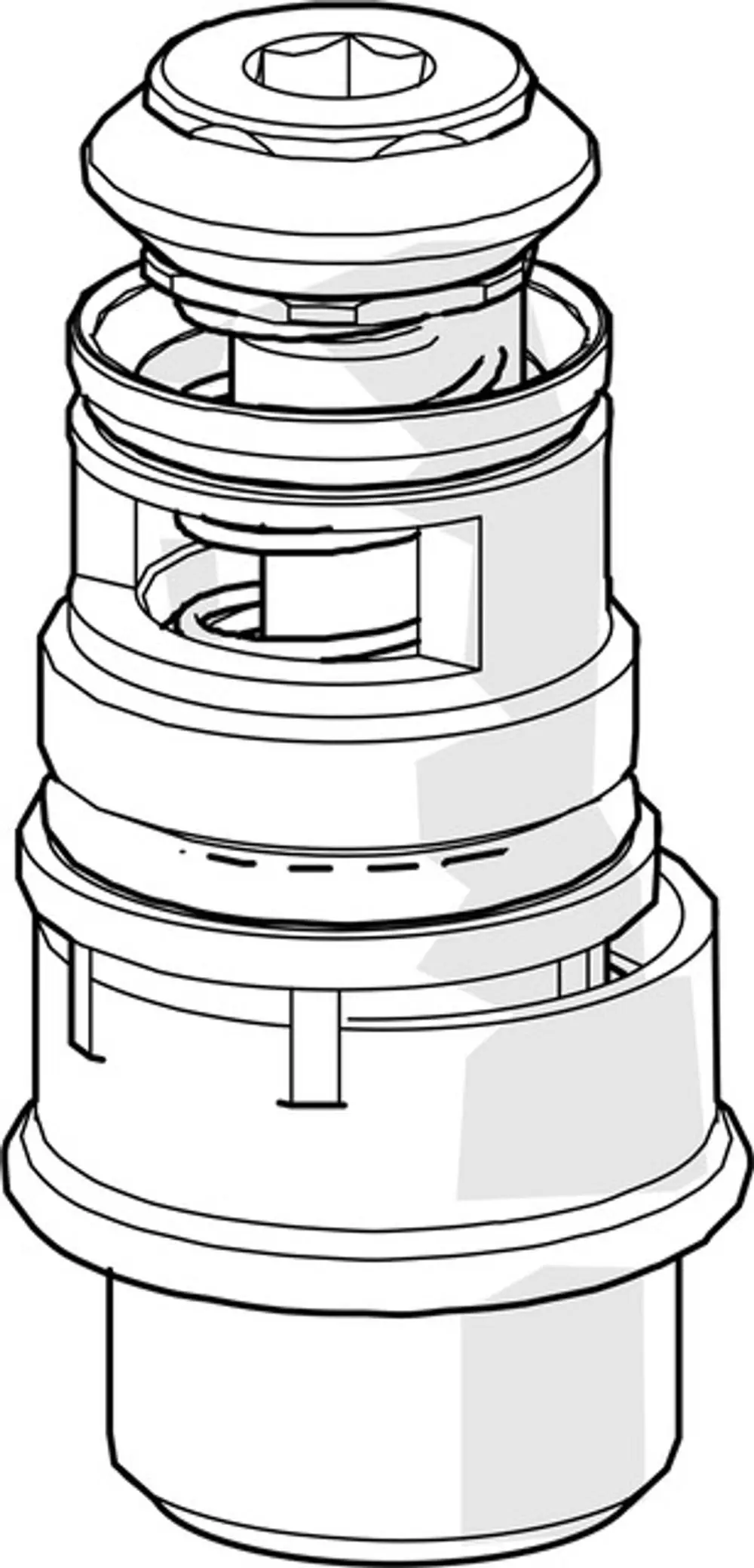 Automatischer Umsteller von HANSA, bestehend aus mehreren baulichen Komponenten, die für die Regelung von Wasserströmen in Sanitärinstallationen konzipiert sind.