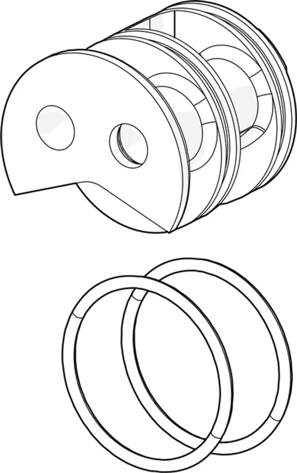 Adapter mit mehreren Ringen und einer Führung, hergestellt von HANSA. Das Design zeigt eine runde, asymmetrische Form mit integrierten Öffnungen.