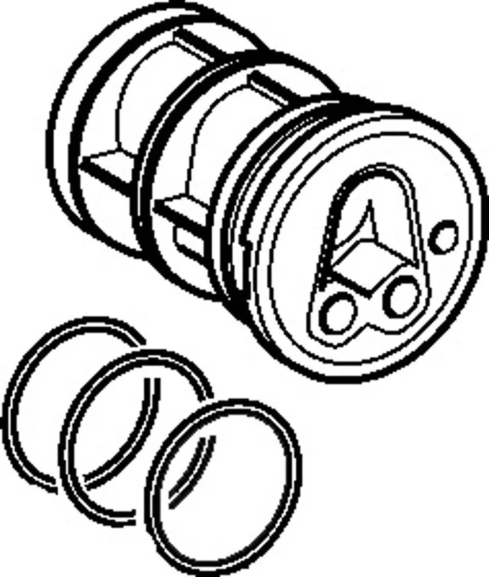 Zeichnung eines Adapters der Marke HANSA, zu sehen sind die Adapterkomponenten und drei Dichtungsringe in schematischer Darstellung.