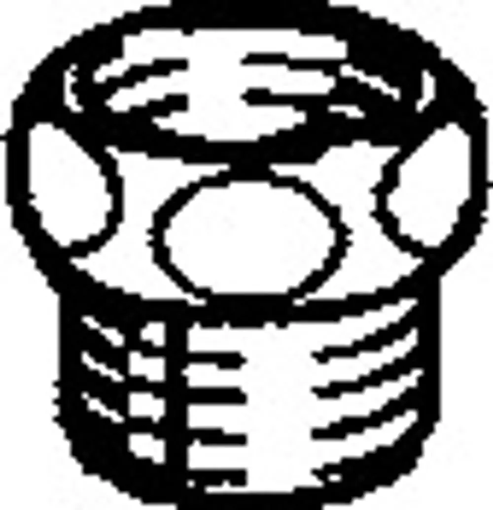 Rundes, metallisches Verbindungselement mit Gewinde und mehreren Durchgangsöffnungen. Typisches Produkt der Marke HANSA.