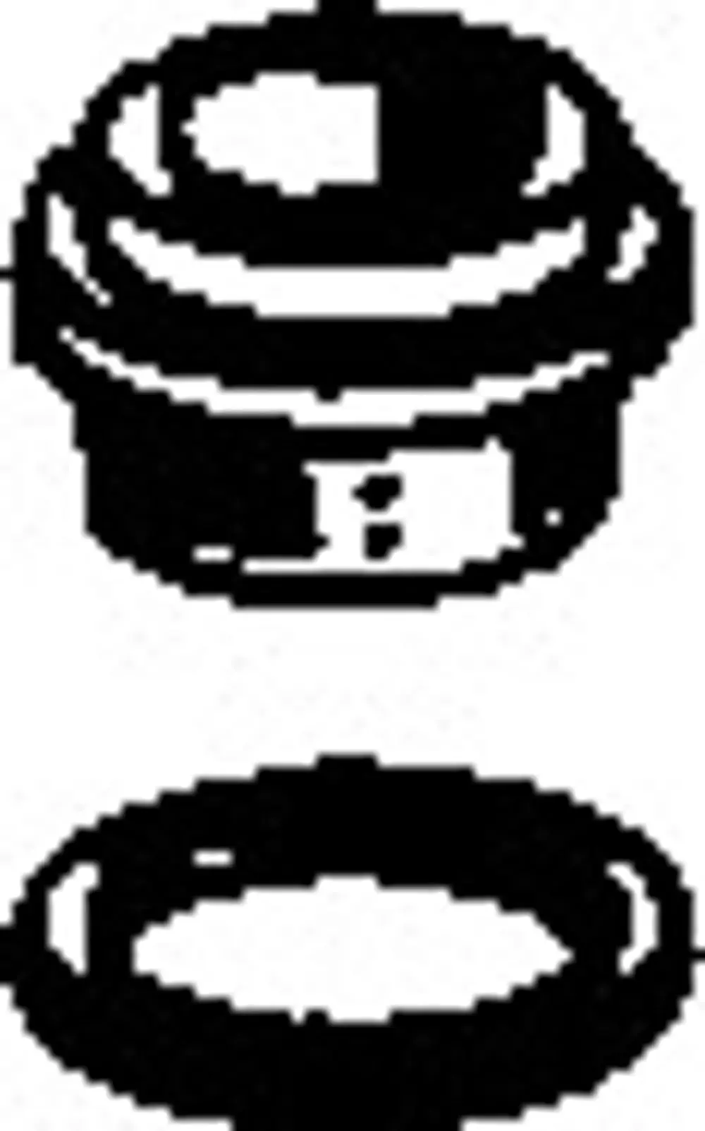 Schwarzer Sitz von HANSA mit einem oberen Deckel und der darunterliegenden Dichtung, dargestellt in einfacher, schematischer Form.