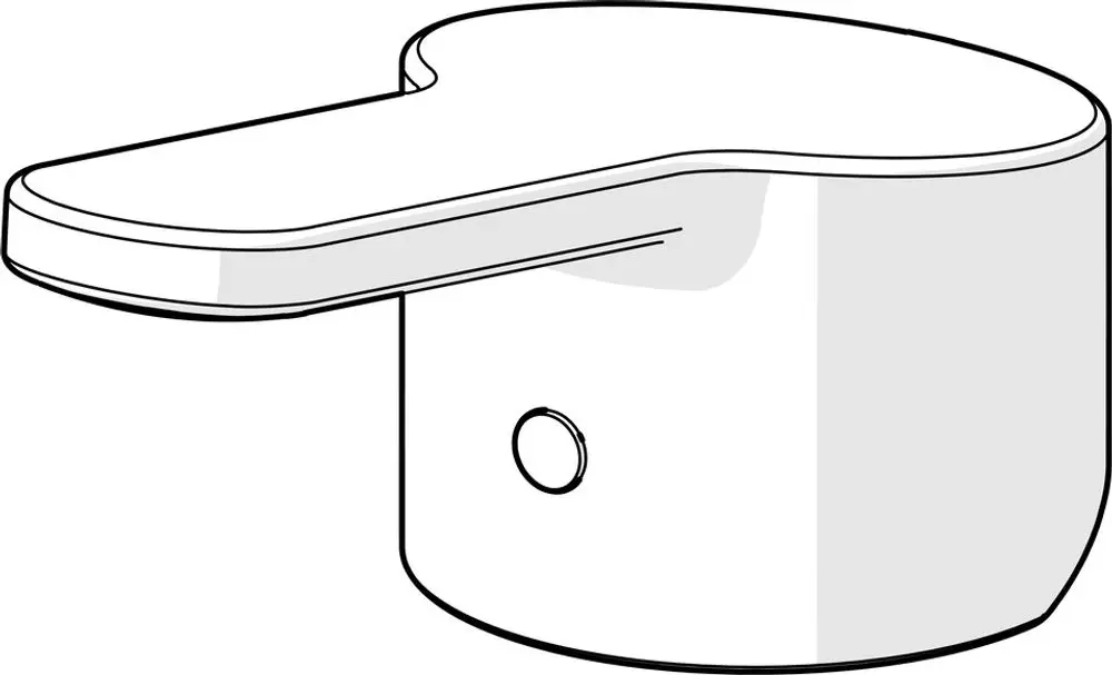 Hebel in Chromoptik mit flacher Griffoberfläche und Seitenelement, ausgelegt für Armaturen von HANSA. Montagemöglichkeit an der Frontseite.