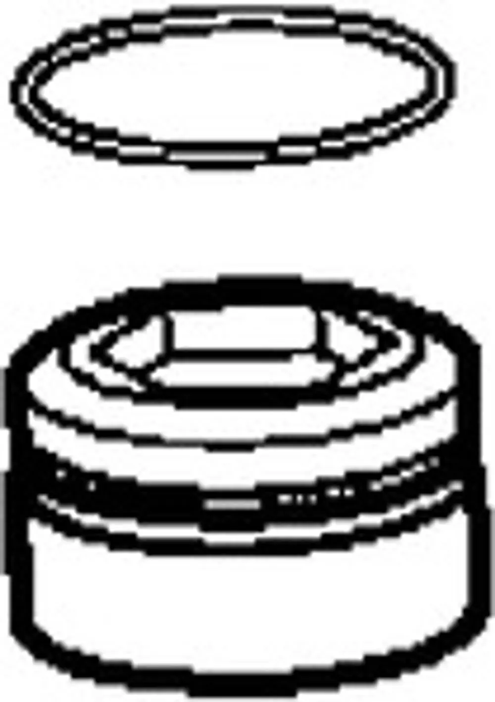 Dichtungsring von HANSA, dargestellt in zwei perspektivischen Ansichten. Oben der Ring und unten die zerstörte Ansicht des Ringes im Querschnitt.