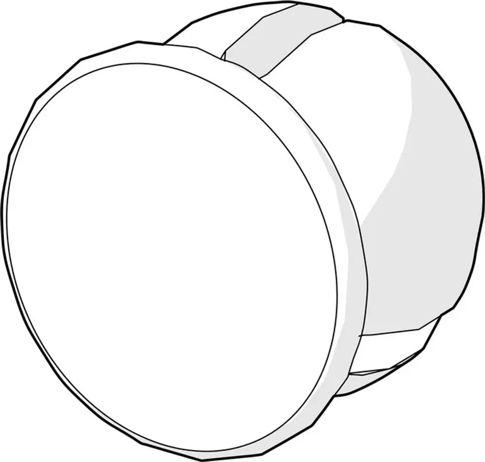 Blindstopfen in runder Form, gefertigt aus Chrom, mit einem flachen, glatten Oberflächenbereich. Markiert mit dem Logo von HANSA.