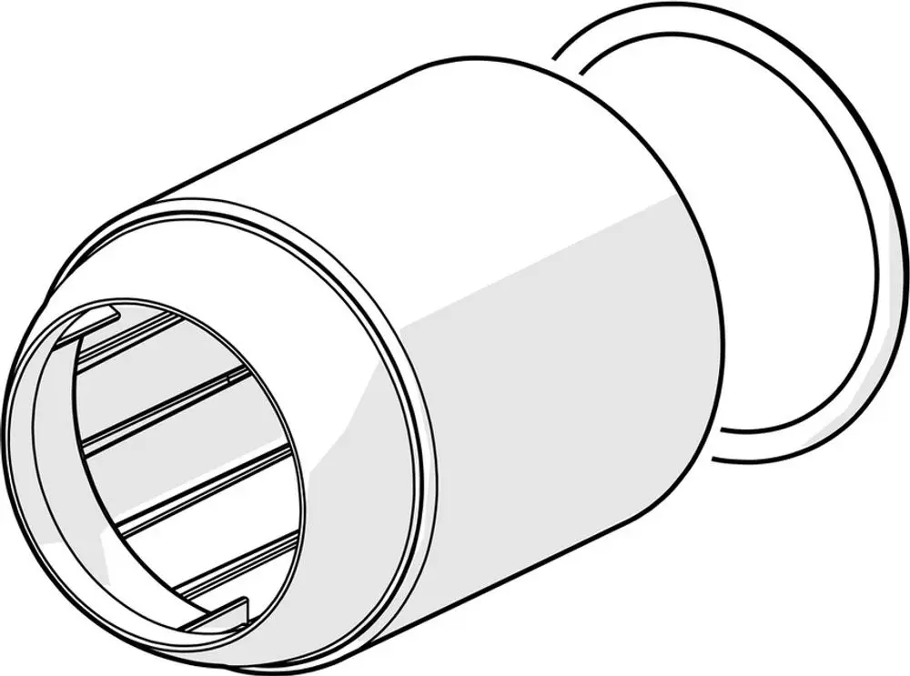 Detailansicht einer Abdeckkappe in runder Form, integriert in ein Rohrsystem. Das Produkt stammt von der Marke HANSA und ist in einem schlichten Design gehalten.