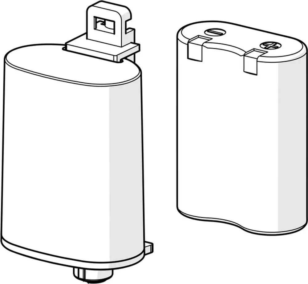 Batteriegehäuse in ovaler Form mit Anschluss oben, beigelegt eine Batterie. Produkt von HANSA, geeignet für verschiedene Anwendungen.