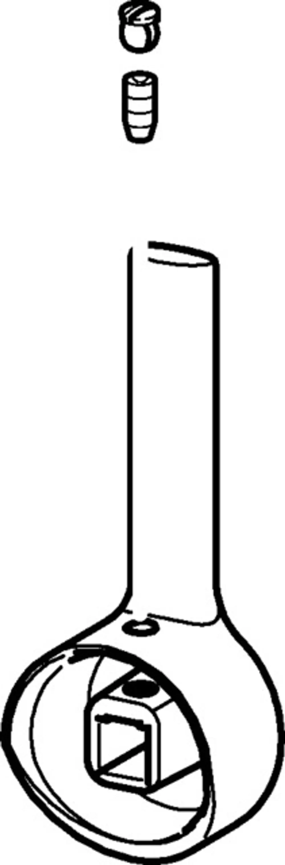 Abbildung eines Hebels mit quadratischem Ausschnitt, der zu einem HANSA-Produkt gehört. Oben ist ein kleines Schraubenstück zu sehen, das zur Montage dient.