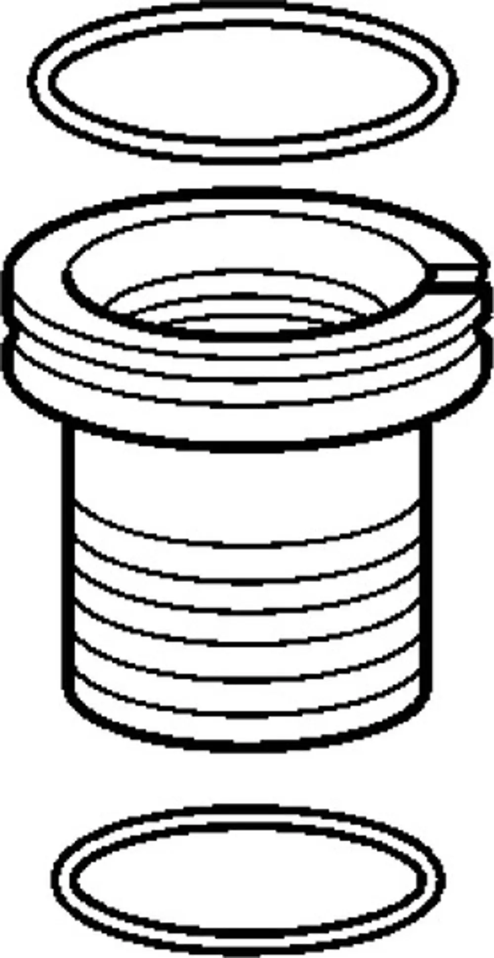 Äußere Spindel von HANSA, zylindrische Form mit gewelltem Bereich, obere und untere Abdeckungen, zeigt eine schematische Darstellung in Schwarzweiß.