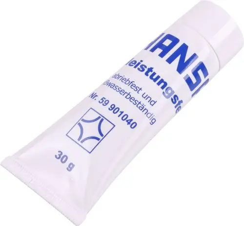 Weißes Tubenprodukt mit blauem Text, das als Fett für O-Ringe von der Marke HANSA gekennzeichnet ist. Enthält 30 g in einer schlanken Verpackung.