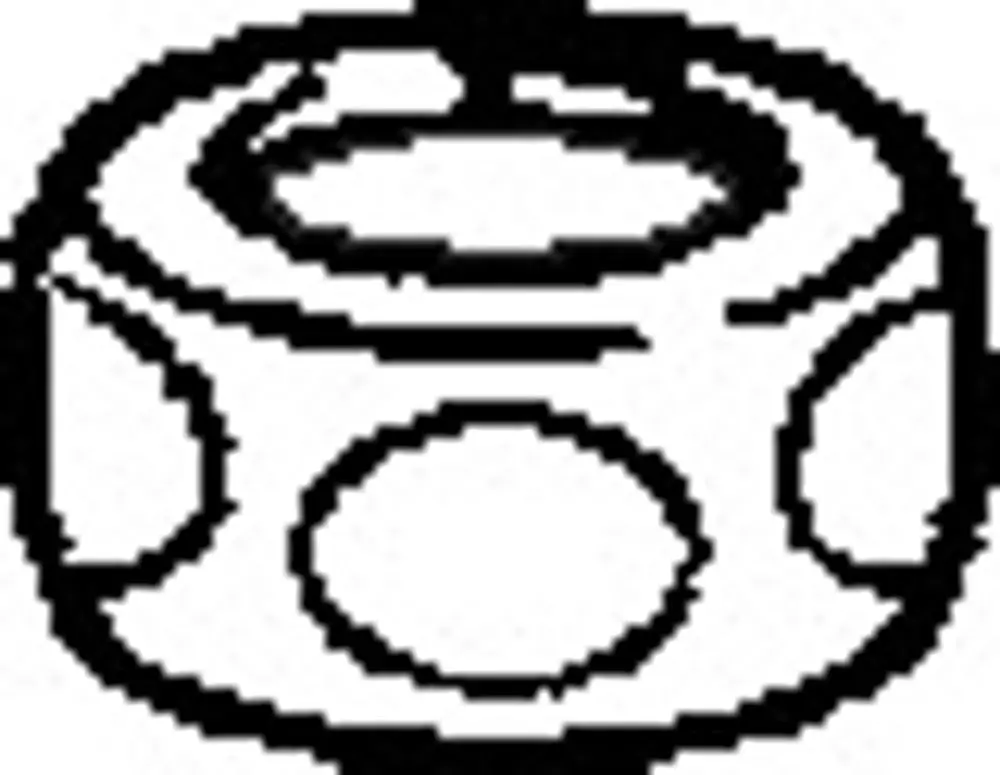 Überwurfmutter der Marke HANSA, zylindrische Form mit runden Vertiefungen. Sichtbare Verbindungselemente. Schwarz-weißes, schematisches Design.