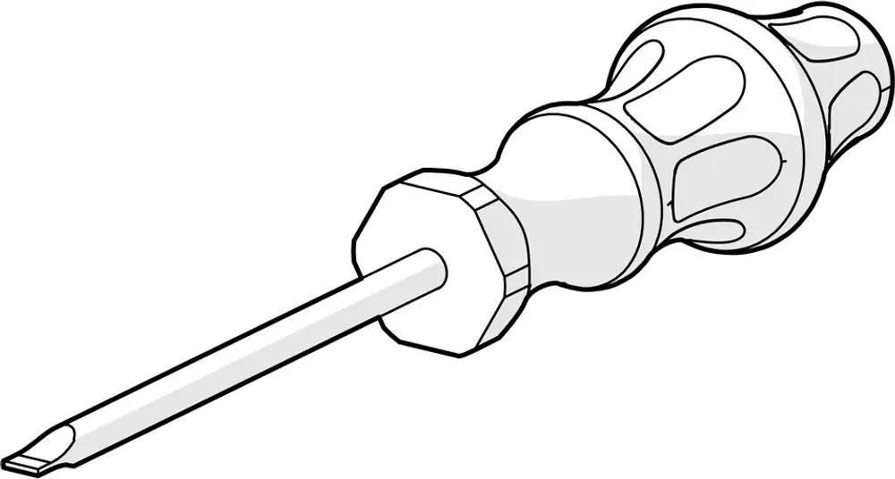 Schraubendreher mit ergonomischem Griff, gerade Klinge und flacher Spitze. Die Marke HANSA ist deutlich am Griff sichtbar.
