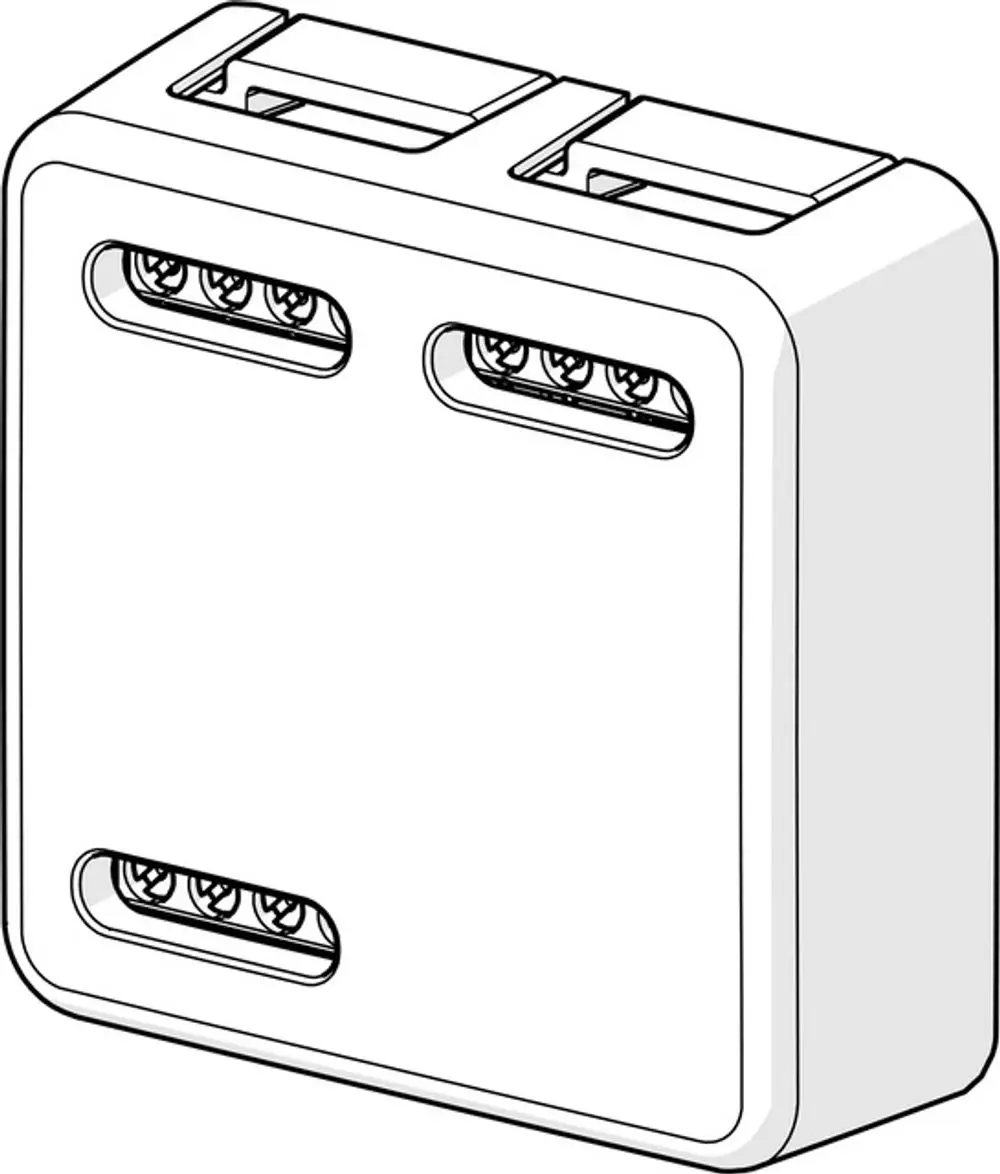 Weiße Kontrolleinheit von HANSA mit zwei Anschlüssen und mehreren Lichtanzeigen auf der Vorderseite, flaches, kompaktes Design.