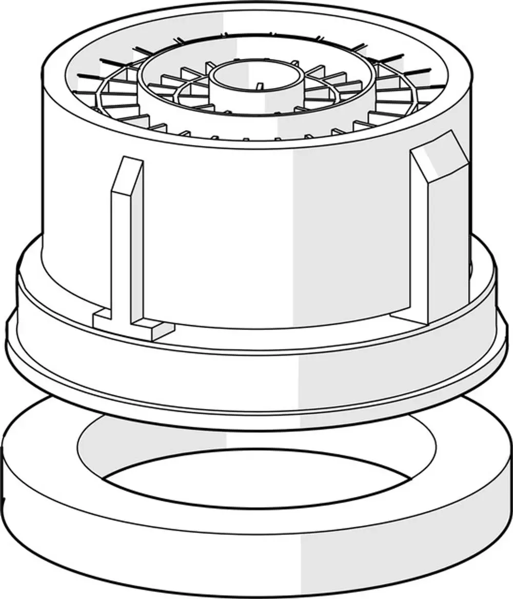 Luftsprudler von HANSA, bestehend aus zwei Teilen mit einem runden Gehäuse und einer zentralen Öffnung für Wasserzufuhr. Er dient zur Verteilung von Luft im Wasser.
