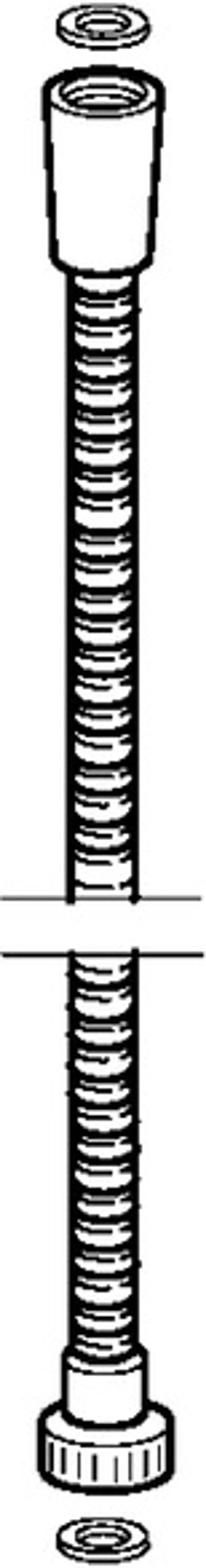 Schlauch mit Anschlussstück, dargestellt in schematischer Form, passend für Anwendungen von HANSA. Sichtbar sind die Gewinde und das Endstück.