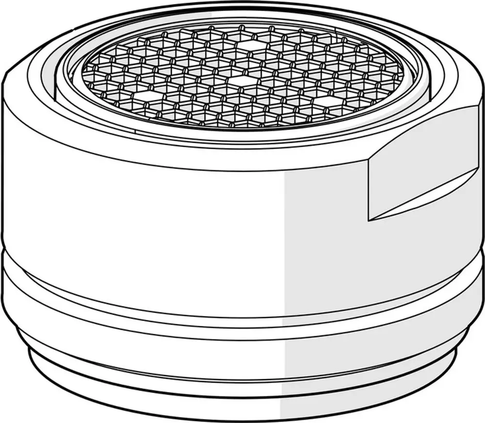 Luftsprudler mit runder Bauform und Gitteroberfläche, hergestellt von HANSA. Typische Verwendung in Wasserarmaturen zur Luftzufuhr.