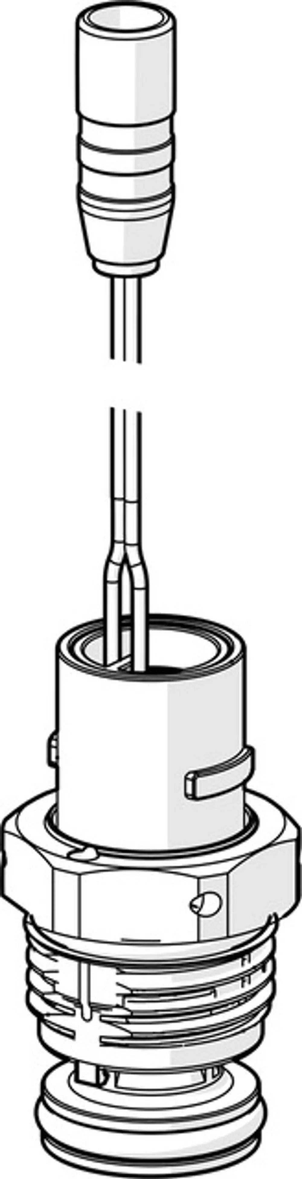 Magnetventil von HANSA, bestehend aus einer obersten und einer untersten Komponente mit elektrischen Anschlüssen, dargestellt in technischer Ansicht.