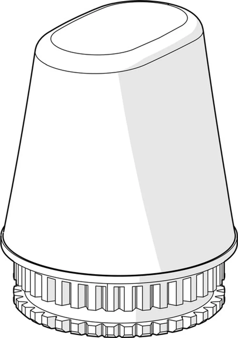 Temperaturregler von HANSA, kegelförmig mit flacher Oberseite und gezahnter Unterseite für die Befestigung. Simples, funktionales Design.