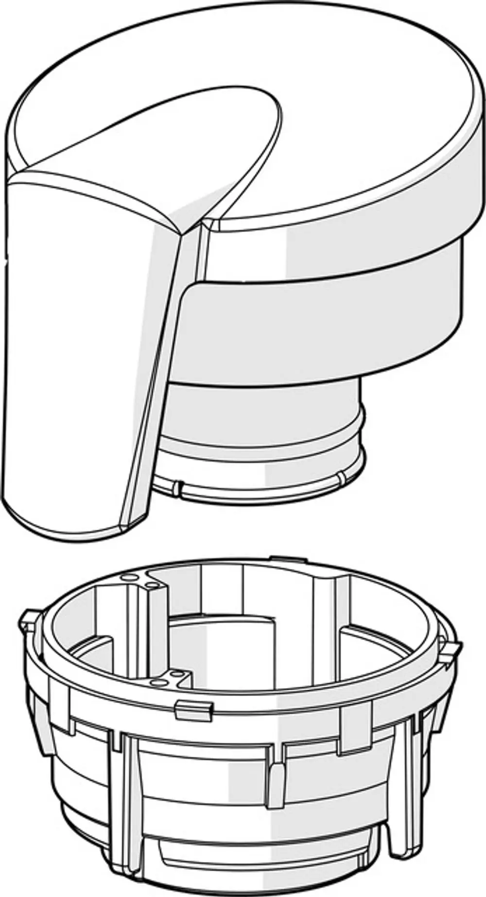 Schlichter Absperrgriff mit einem ergonomischen Design, passend für HANSA Produkte, bestehend aus zwei Teilen: einem oberen Griff und einer unteren Halterung.
