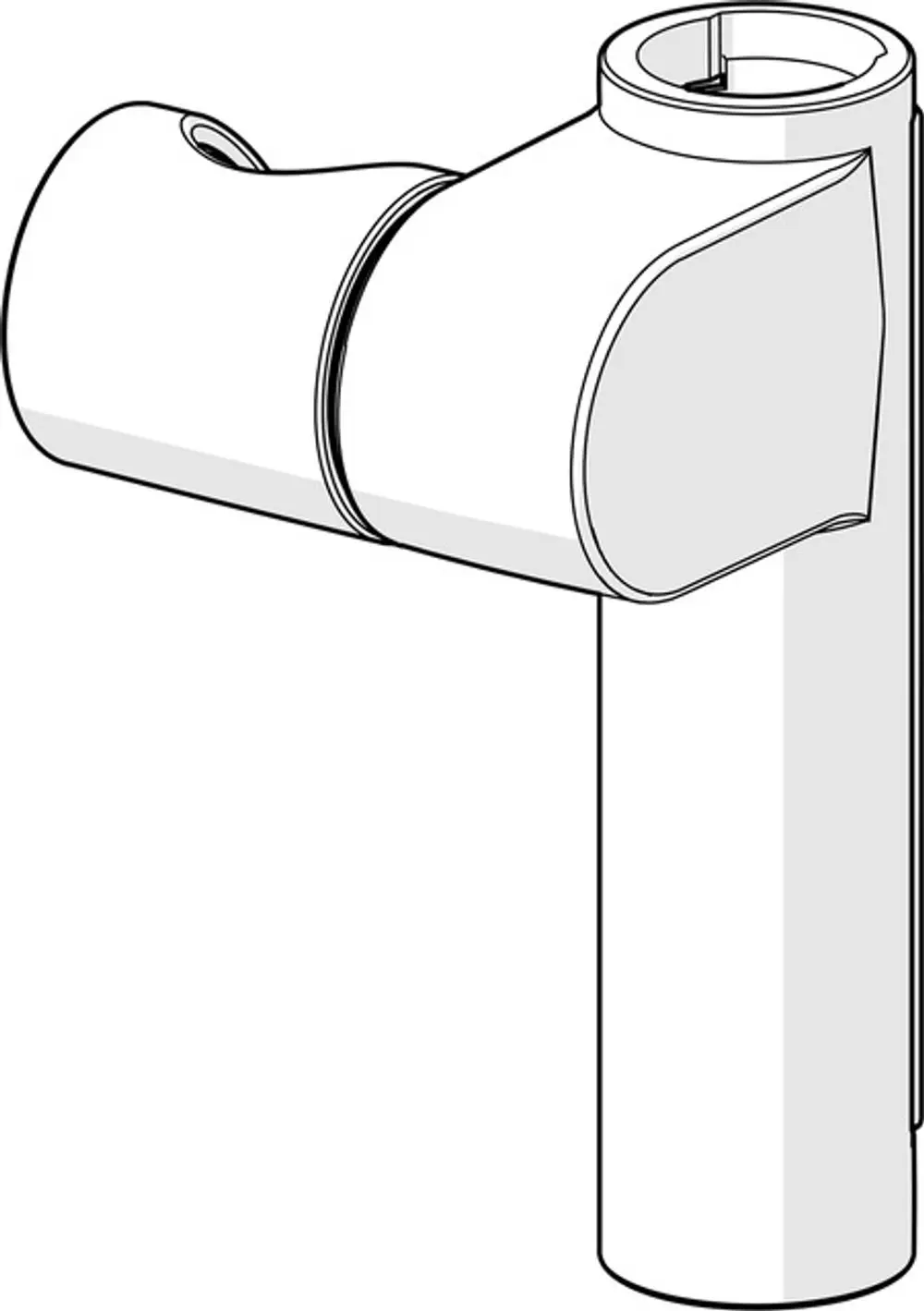 Graues, gerades Rohrteil mit einem gebogenen Anschluss oben, dargestellt in schematischer Form. Teil eines HANSA-Nasszellenarmaturensystems.