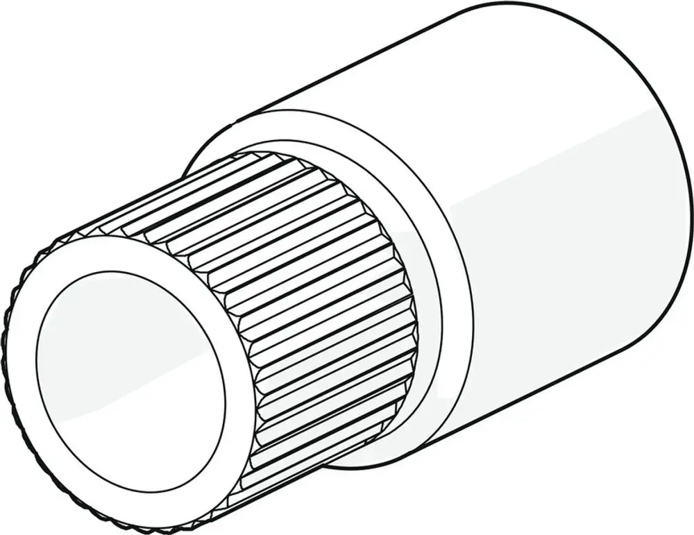 Abbildung einer Spindel von HANSA mit gerillter Oberfläche und einem zylindrischen, hohlen Ende. Das Produkt ist in einfacher, schematischer Darstellung gezeigt.