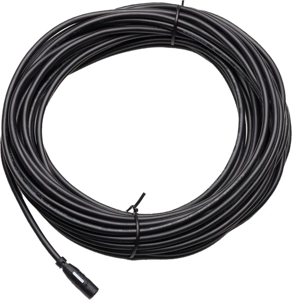 Schwarzes Kabel mit Stecker, aufgewickelt auf einer Rolle. Die Marke HANSA ist zu erkennen. Ideal für verschiedene Anschlussanwendungen.